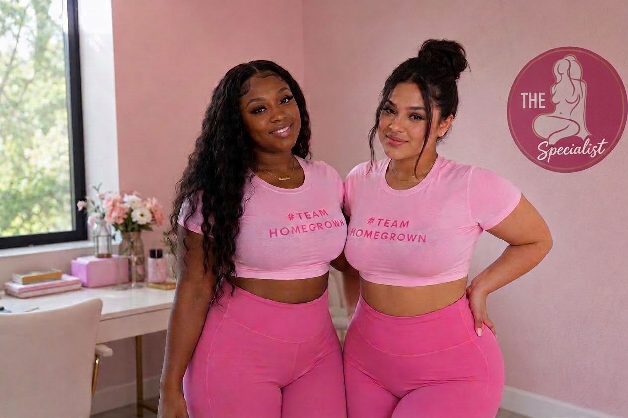 #TEAM HOMEGROWN — Two confident women representing Homegrown Wellness in matching pink outfits